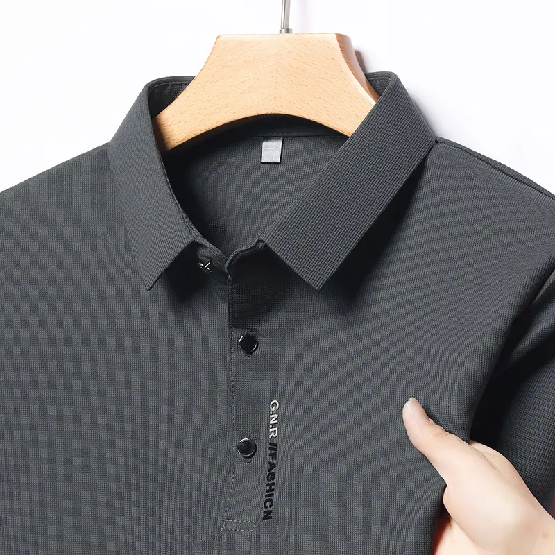 Summer New Men's Ice Silk Short Sleeved T-shirt, Cool Polo Shirt for Middle-aged and Young People, Solid Color Top, Base Shirt
