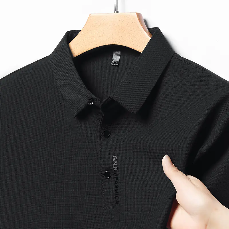 Summer New Men's Ice Silk Short Sleeved T-shirt, Cool Polo Shirt for Middle-aged and Young People, Solid Color Top, Base Shirt