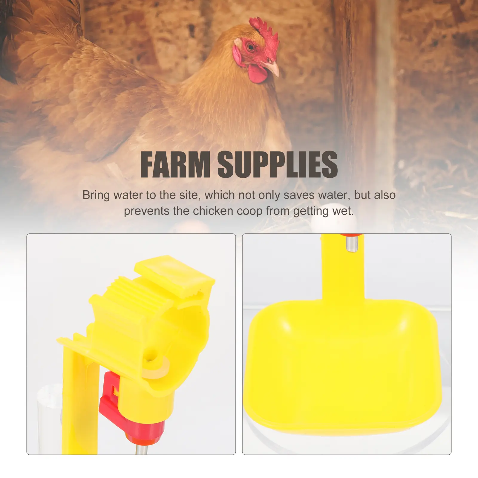 Chicken Water Drinker Large Capacity Automatic Bowl Poultry Yellow Nipples Farm Supplies Plastic Stainless Steel 360 Degree