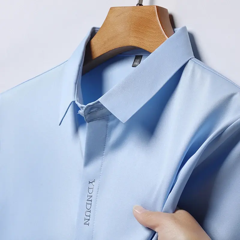 New Men's Business Casual Short Sleeved Solid Color Shirt Wrinkle Resistant Wrinkle Free Comfortable All Season Versatile Top