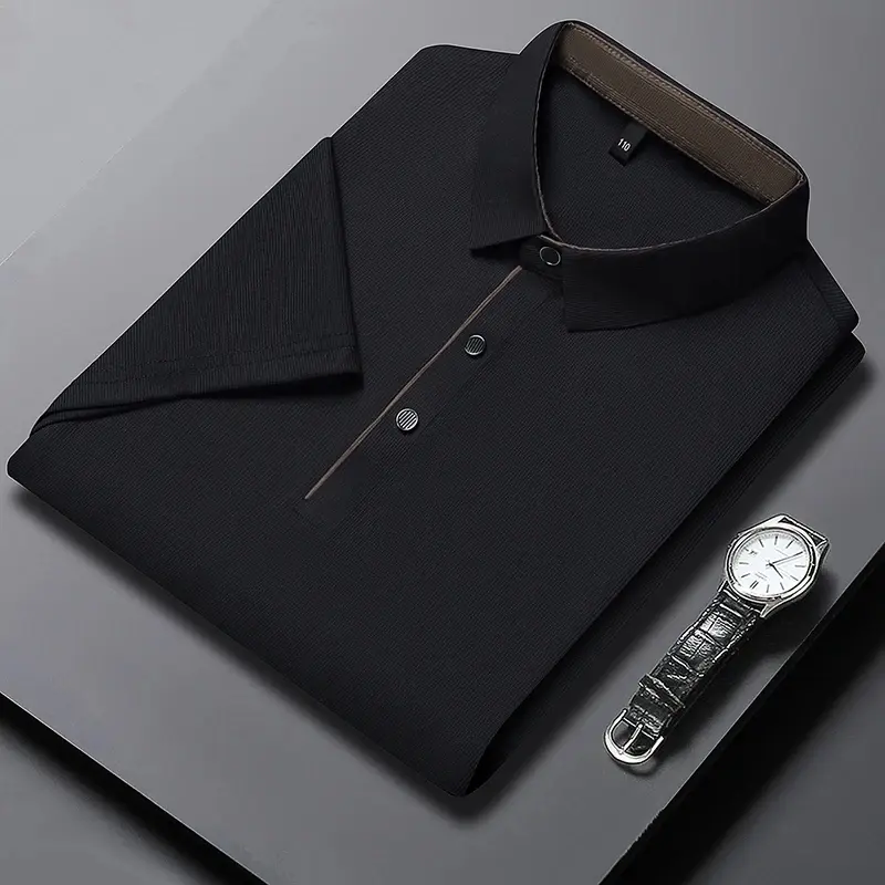 Summer Ice Silk Polo Shirt High-End T-Shirt Solid Color New Half Sleeve Non-Marking Casual Lapels Business Thin Menswear