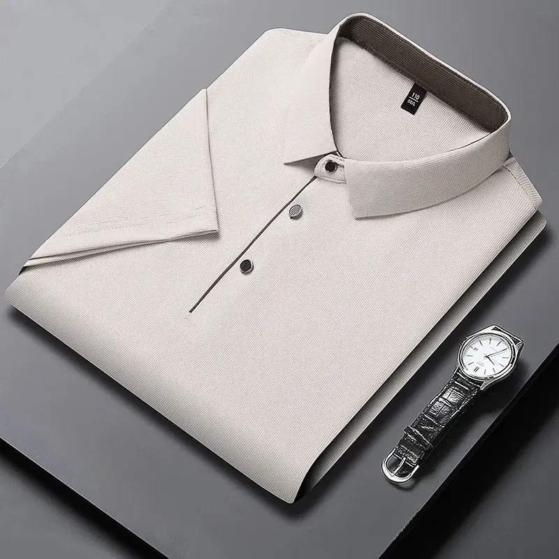 Summer Ice Silk Polo Shirt High-End T-Shirt Solid Color New Half Sleeve Non-Marking Casual Lapels Business Thin Menswear