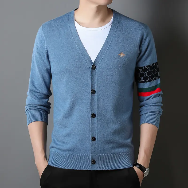 Luxury Little Bee Embroidered Sweater Cardigan Men's Spring Autumn New Style Casual Fashion Shawl High end Brand Knitted coat