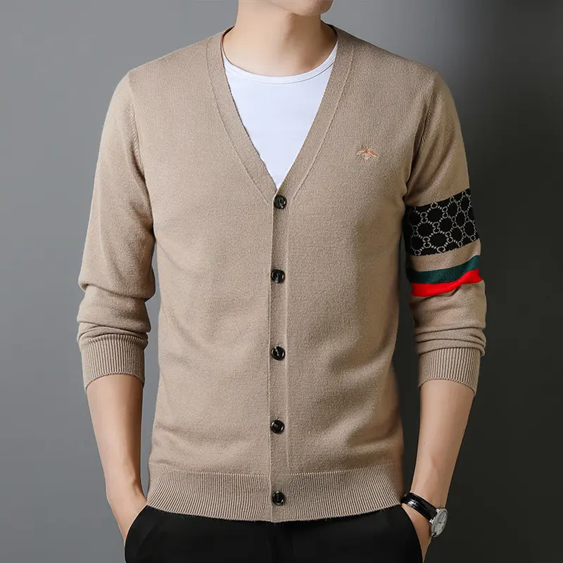 Luxury Little Bee Embroidered Sweater Cardigan Men's Spring Autumn New Style Casual Fashion Shawl High end Brand Knitted coat