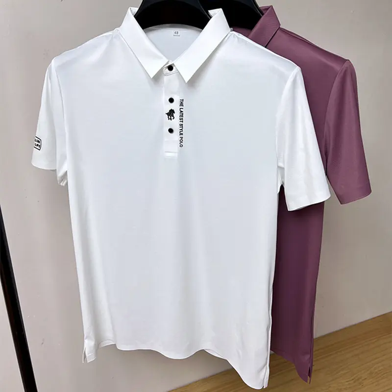 High end brand printed polo shirt men's short sleeve summer fashion business casual seamless ice silk breathable golf T-shirt