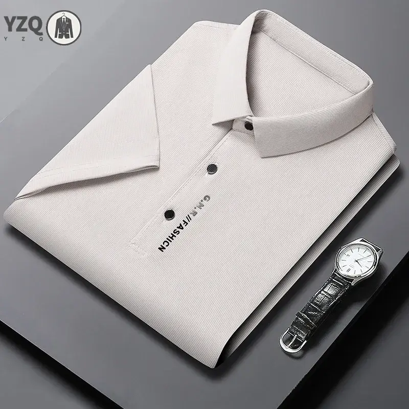 2025 Summer New Men's Business Casual Solid Color Short Sleeved POLO Shirt Comfortable and Cool Fashion T-shirt