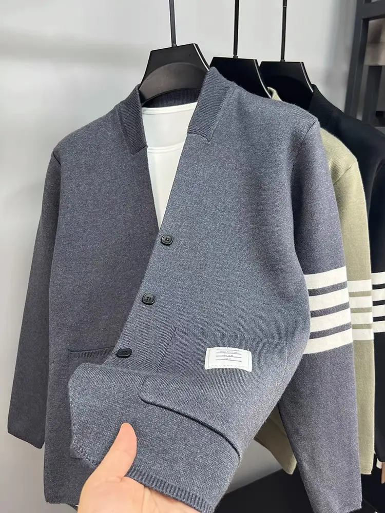High quality fashion brand knitted cardigan men's sweater shawl autumn new casual simple Korean version solid color sweater coat
