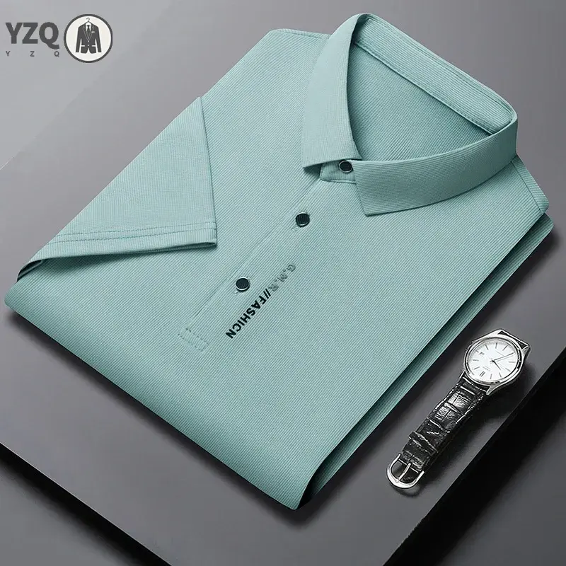 2025 Summer New Men's Business Casual Solid Color Short Sleeved POLO Shirt Comfortable and Cool Fashion T-shirt