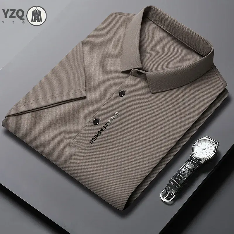2025 Summer New Men's Business Casual Solid Color Short Sleeved POLO Shirt Comfortable and Cool Fashion T-shirt