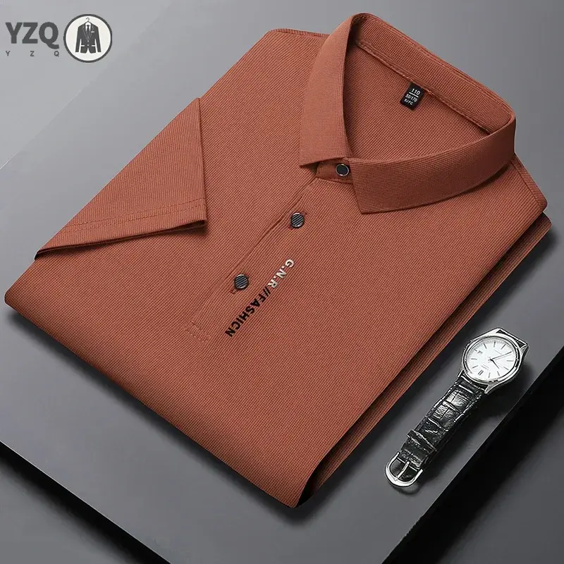 2025 Summer New Men's Business Casual Solid Color Short Sleeved POLO Shirt Comfortable and Cool Fashion T-shirt