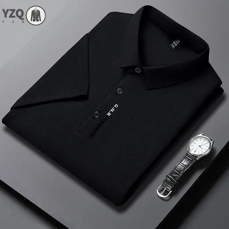 2025 Summer New Men's Business Casual Solid Color Short Sleeved POLO Shirt Comfortable and Cool Fashion T-shirt