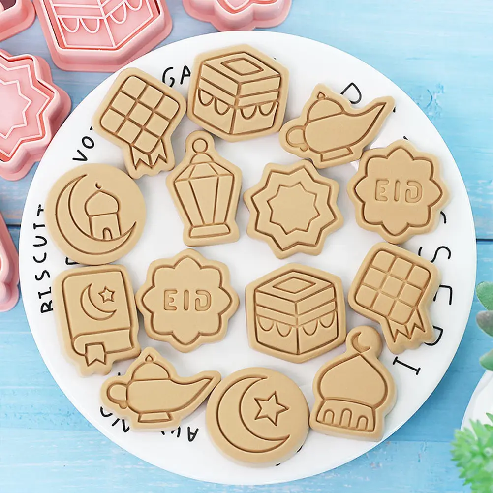 10 Pcs Holiday Cookie Mold Baking Eid Theme Chocolate Sugar PP Mold Smooth Demould Food Grade Carved Stamps Mubarak for Home