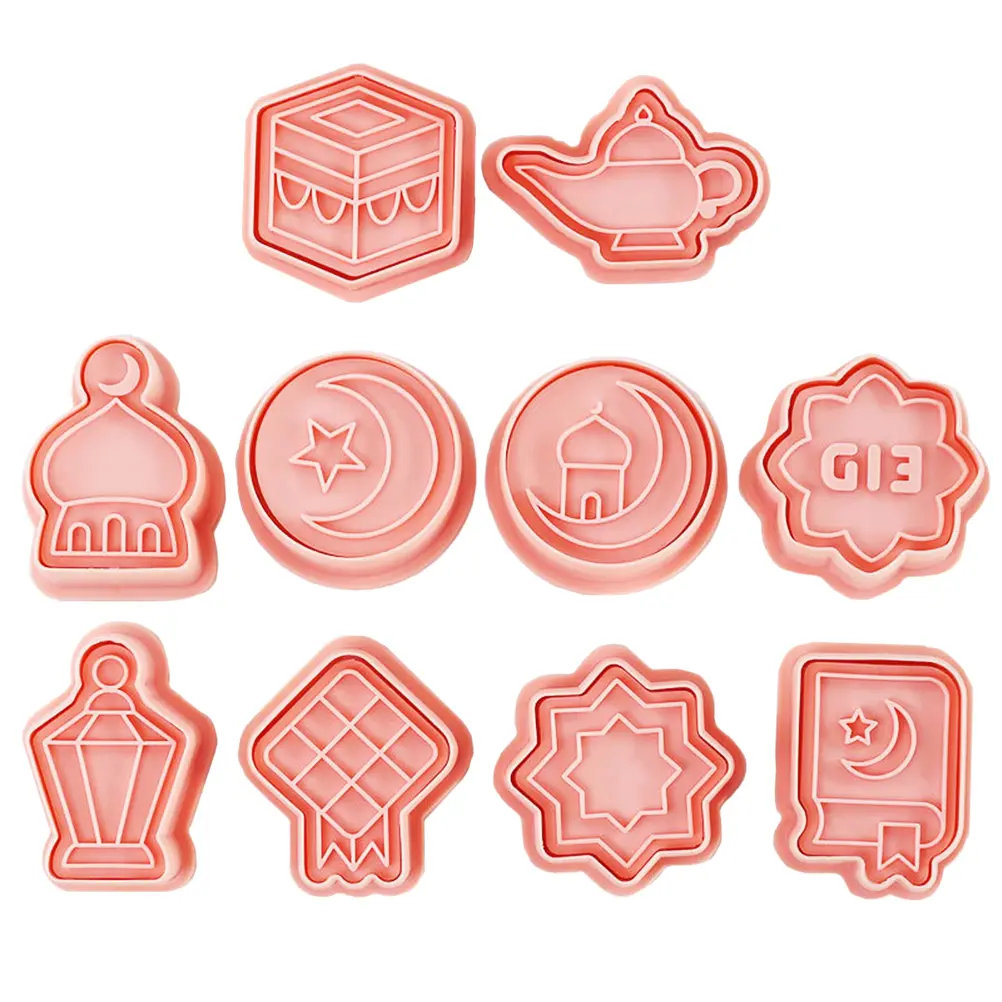10 Pcs Holiday Cookie Mold Baking Eid Theme Chocolate Sugar PP Mold Smooth Demould Food Grade Carved Stamps Mubarak for Home