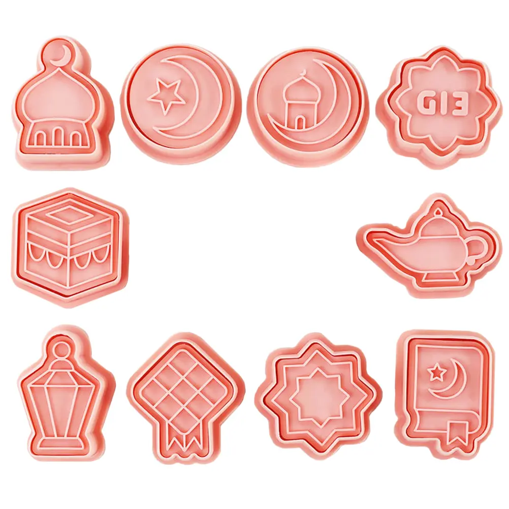 10 Pcs Holiday Cookie Mold Baking Eid Theme Chocolate Sugar PP Mold Smooth Demould Food Grade Carved Stamps Mubarak for Home