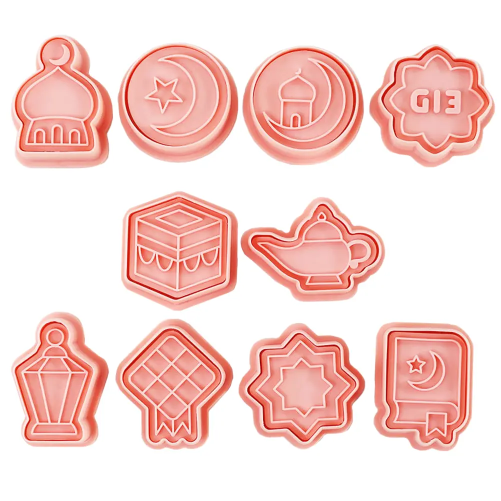 10 Pcs Holiday Cookie Mold Baking Eid Theme Chocolate Sugar PP Mold Smooth Demould Food Grade Carved Stamps Mubarak for Home