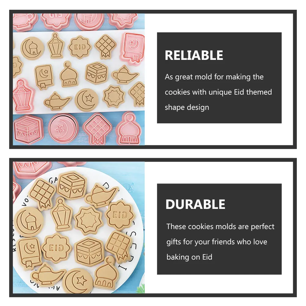 10 Pcs Holiday Cookie Mold Baking Eid Theme Chocolate Sugar PP Mold Smooth Demould Food Grade Carved Stamps Mubarak for Home