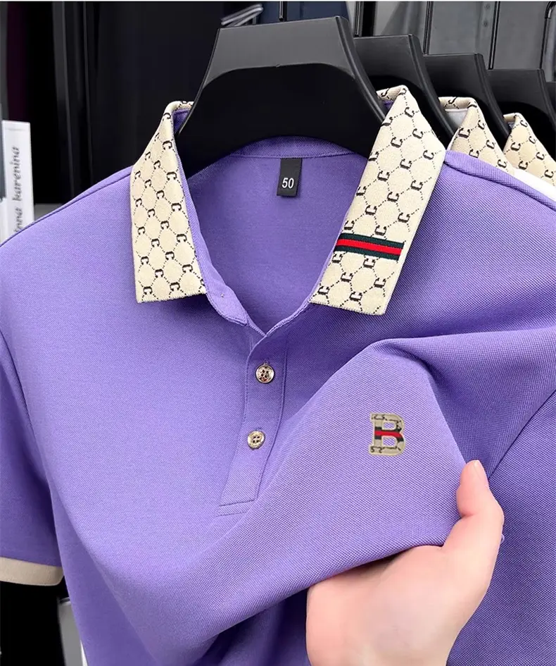 Advanced letter embroidery short sleeve polo shirt light luxury brand business leisure summer men's T-shirt fashion lapel top
