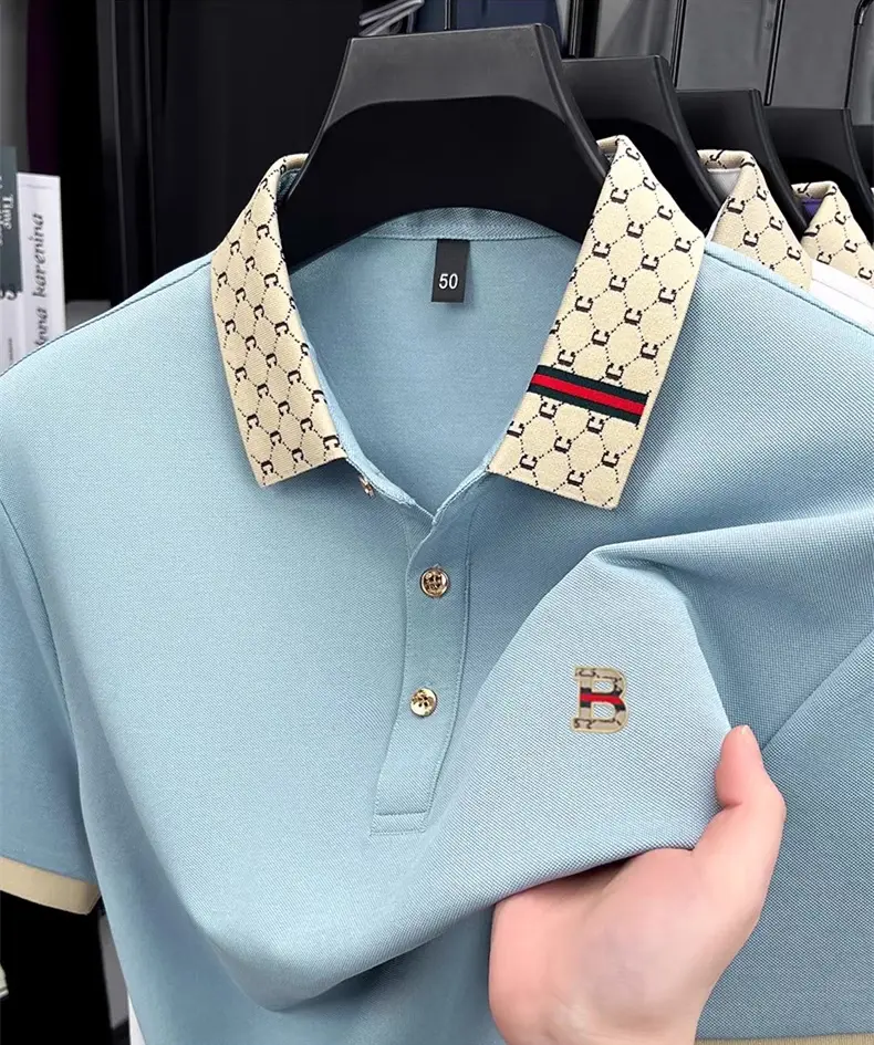 Advanced letter embroidery short sleeve polo shirt light luxury brand business leisure summer men's T-shirt fashion lapel top