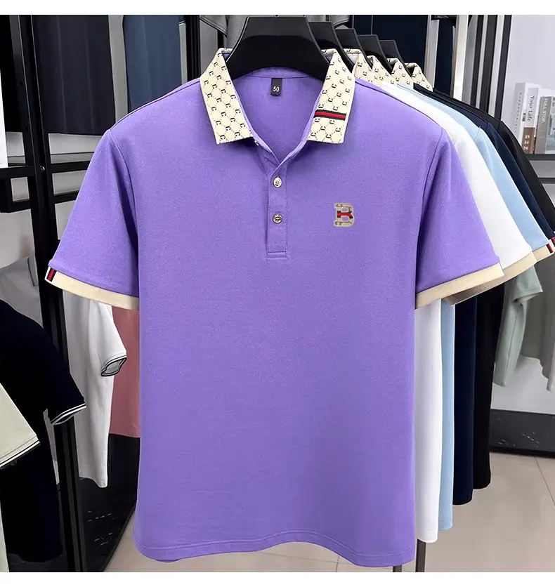 Advanced letter embroidery short sleeve polo shirt light luxury brand business leisure summer men's T-shirt fashion lapel top