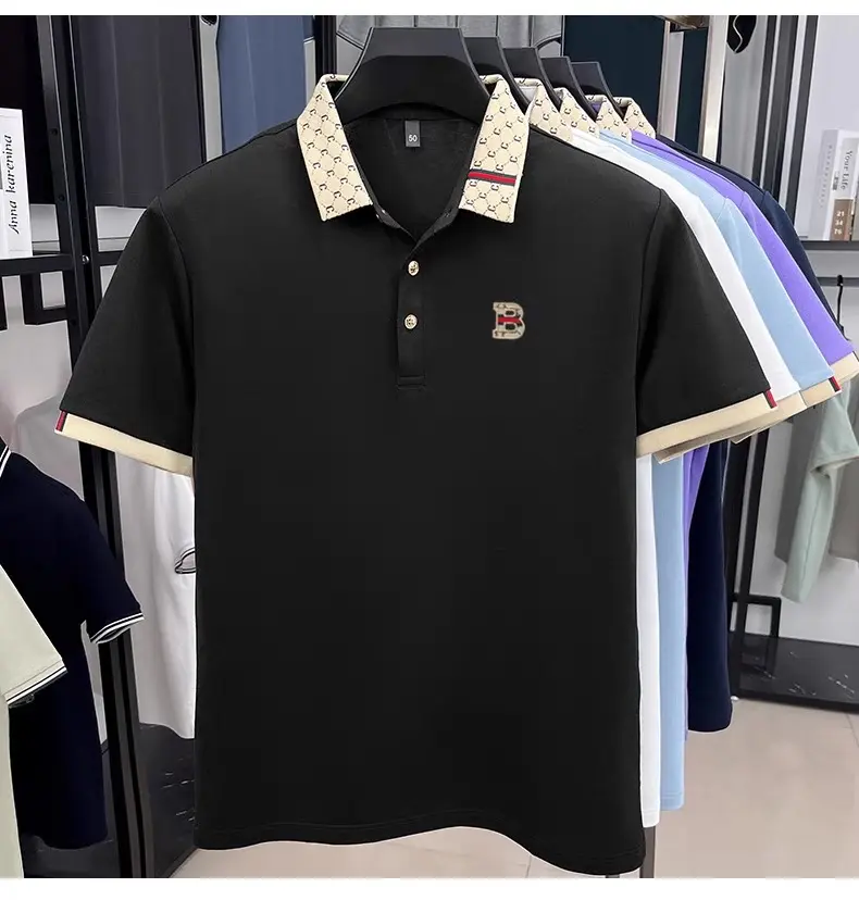 Advanced letter embroidery short sleeve polo shirt light luxury brand business leisure summer men's T-shirt fashion lapel top