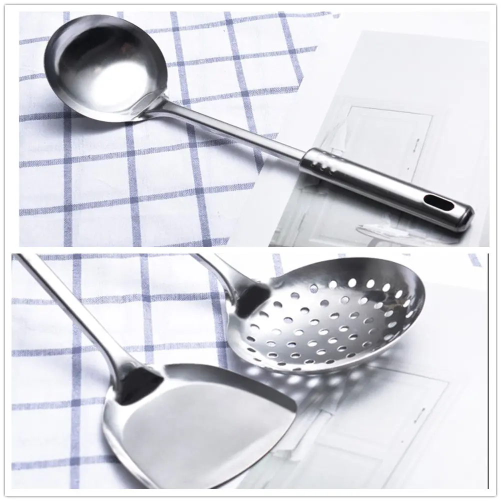 5 Pcs Stainless Steel Cooking Utensils Set Kitchen Tools Spoon Spatula Strainer Easy Grip Space Saving Design