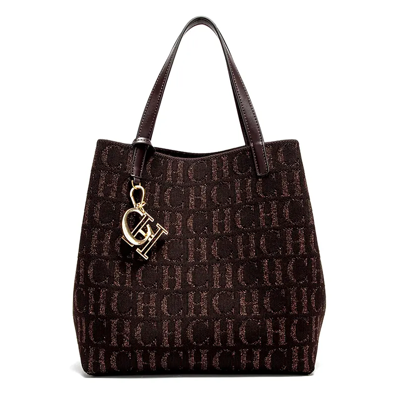 CH Ladies Tote Bag Large Capacity Ladies Shoulder Bag Simple Daily Commuter Bag Ladies Crossbod Solid Colour Letter Print Design