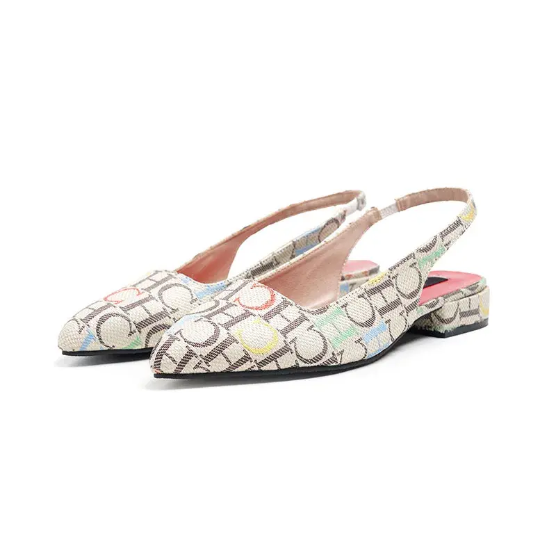 CH Women's Shoes Half Height Design Fashion Party Women's Shoes Light Luxury Fashion Styling Multi-Letter Printing Luxury Design