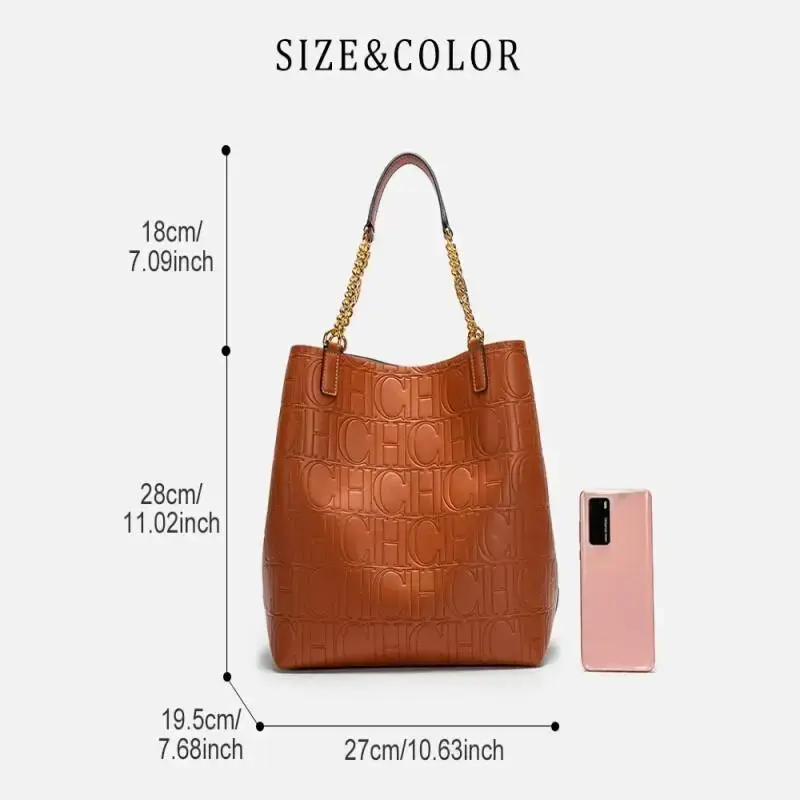 CH Superior Sense of Solid Colour Simple Style Ladies Large Capacity Tote Bag Daily Commuting Fashion Style Ladies Versatile