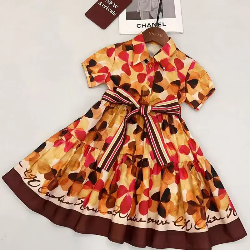 CH Casual Floral Multicolor Designer Cotton Material Children's Dress 2025 New Color-Blocked High Quality Girl Gift Outing Skirt