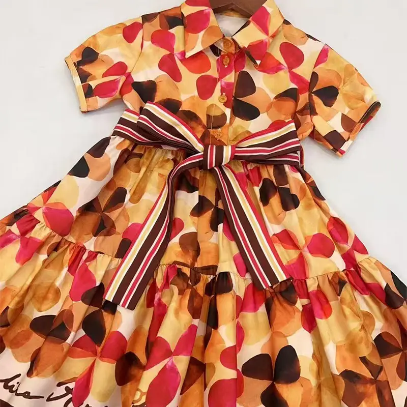 CH Casual Floral Multicolor Designer Cotton Material Children's Dress 2025 New Color-Blocked High Quality Girl Gift Outing Skirt