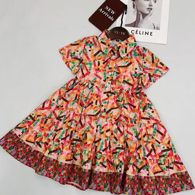 CH Casual Floral Multicolor Designer Cotton Material Children's Dress 2025 New Color-Blocked High Quality Girl Gift Outing Skirt