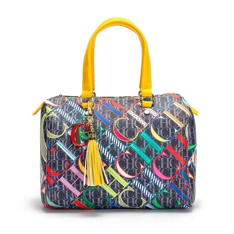 CH Women's Handbags Fashion Luxury Design 2024 Spring New Colorful Printed Monogram Women's Commuter Crossbody Bag Bronze