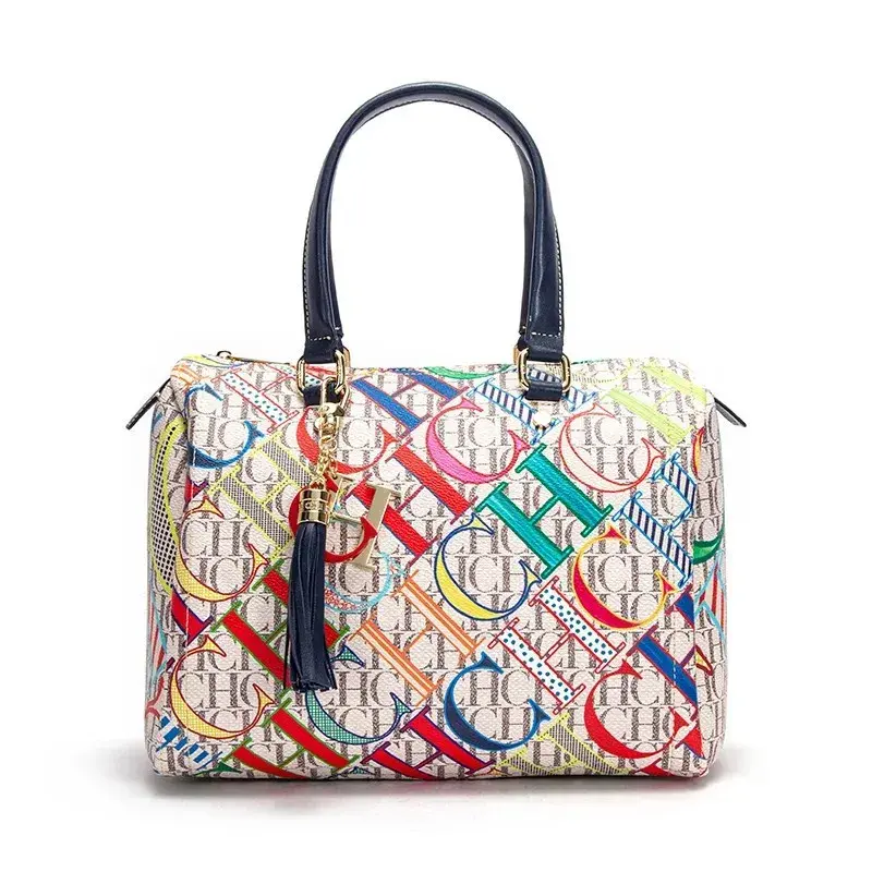 CH Women's Handbags Fashion Luxury Design 2024 Spring New Colorful Printed Monogram Women's Commuter Crossbody Bag Bronze