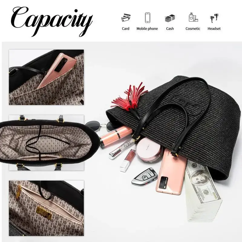 CH Women's Travel Tote Beach Bag Large Capacity Luxury Brand Designer Women's Tote Handbag New Handmade Temperament Bucket Bag