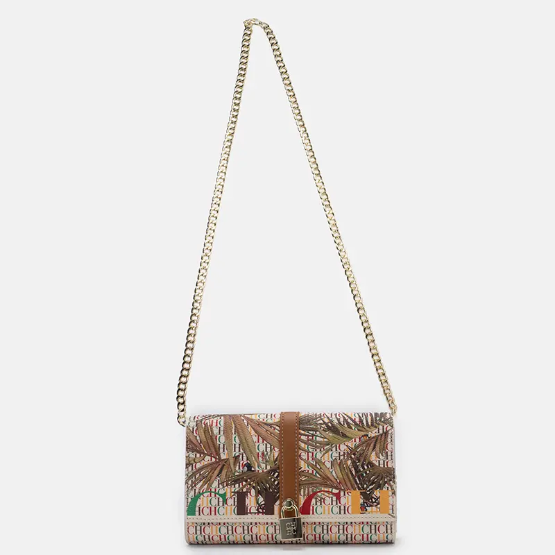 CH Chain Bag with Floral Letter Print Lock Design High Quality PU Material Women's 2025 Designer Shoulder Bag