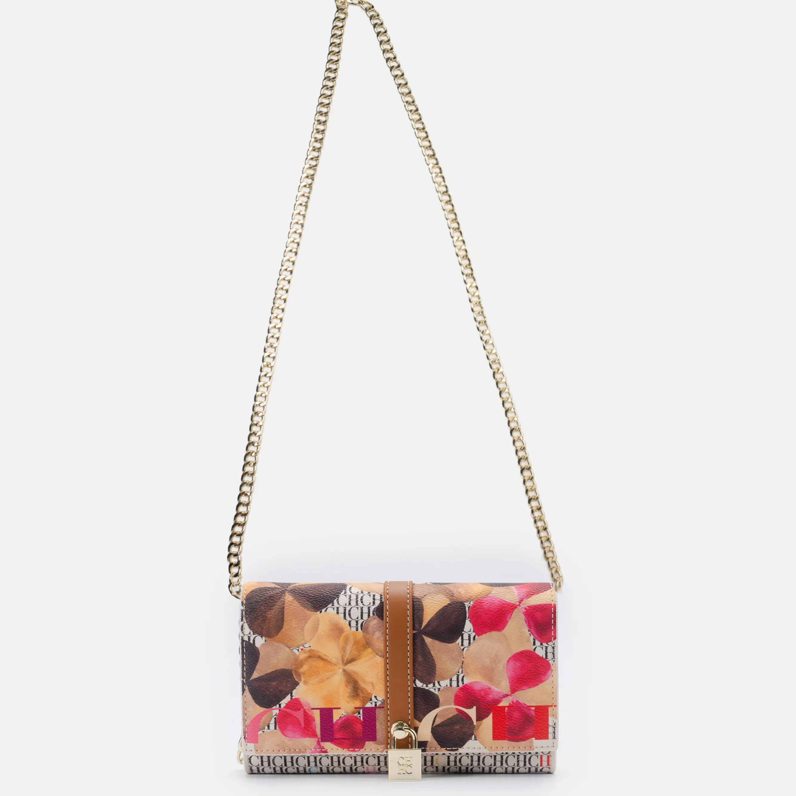 CH Chain Bag with Floral Letter Print Lock Design High Quality PU Material Women's 2025 Designer Shoulder Bag