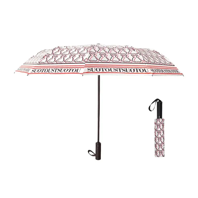 CH Umbrella Cute Printing Creative Letter Design Windproof Automatic Commuter Folding Straight Handle Umbrella Multifunctional