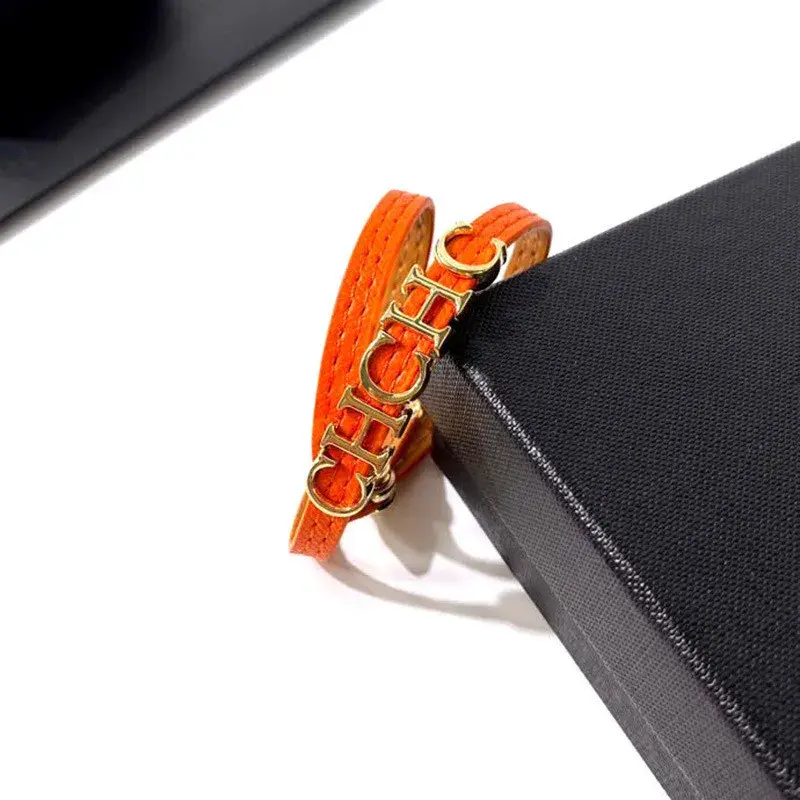 CH Solid Colour Alphabet PU Bone Chain Brand Jewellery Fashion Leather Niche Design Ladies Bracelet Metal Letter Decoration