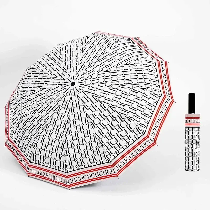 CH Niche Brand Semi-Automatic Umbrella Easy to Carry Multi-functional Letter Print Design Stylish Simple Style Umbrella