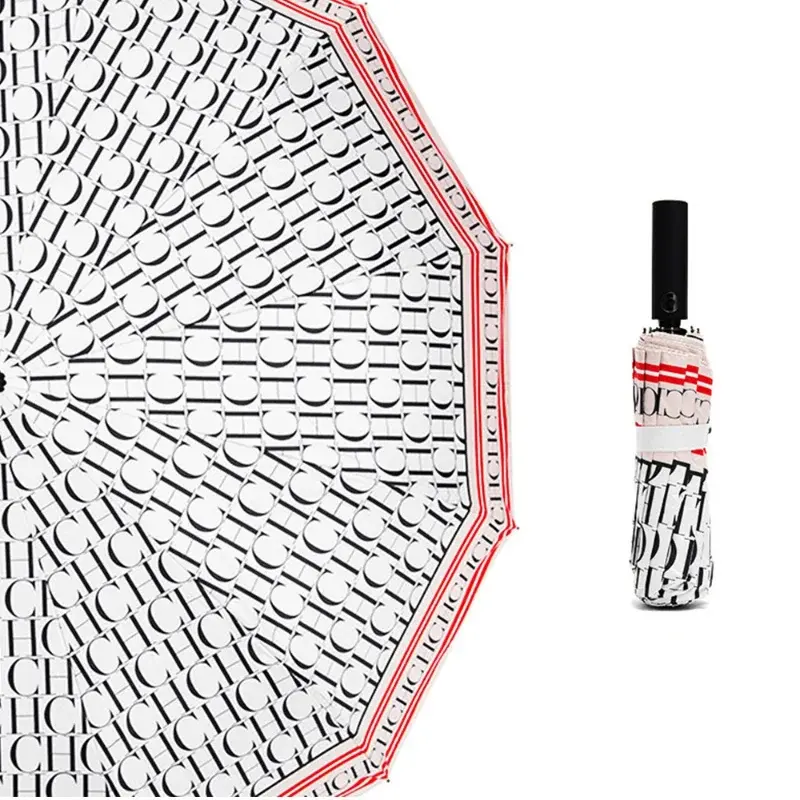 CH Niche Brand Semi-Automatic Umbrella Easy to Carry Multi-functional Letter Print Design Stylish Simple Style Umbrella