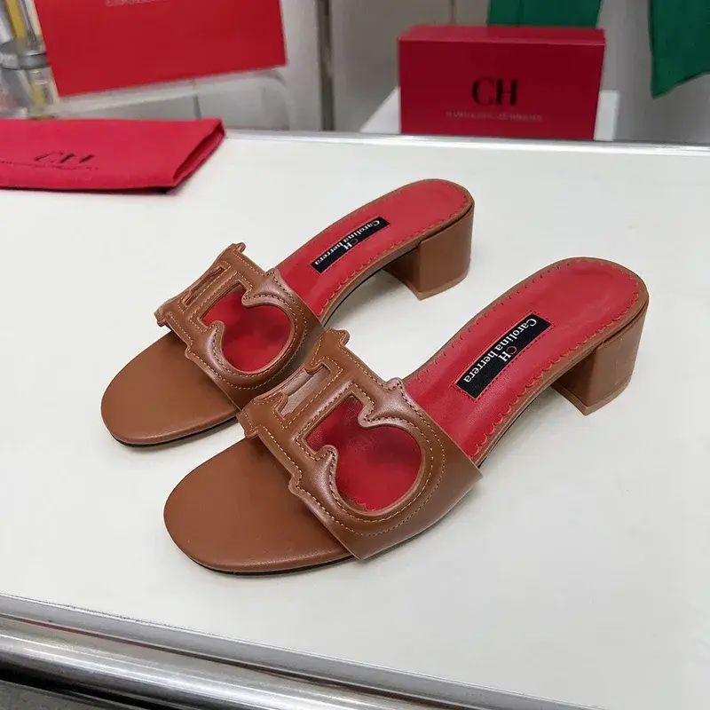 CH Cutout Design Elegant Office Low Heeled Women's Sandals Minimalist Style Crystal Women's Home Slippers