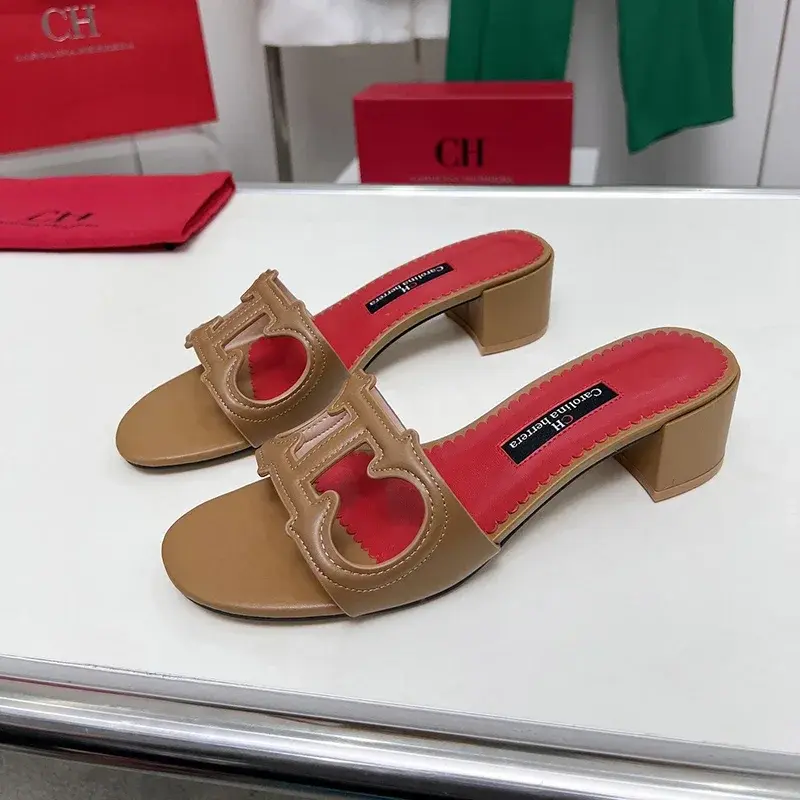 CH Cutout Design Elegant Office Low Heeled Women's Sandals Minimalist Style Crystal Women's Home Slippers