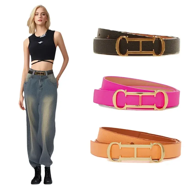 CH Fashion Women's Belt Designer PVC Material Length Adjustable Perforated Gift Box Packaging 2025 New Women's Belt