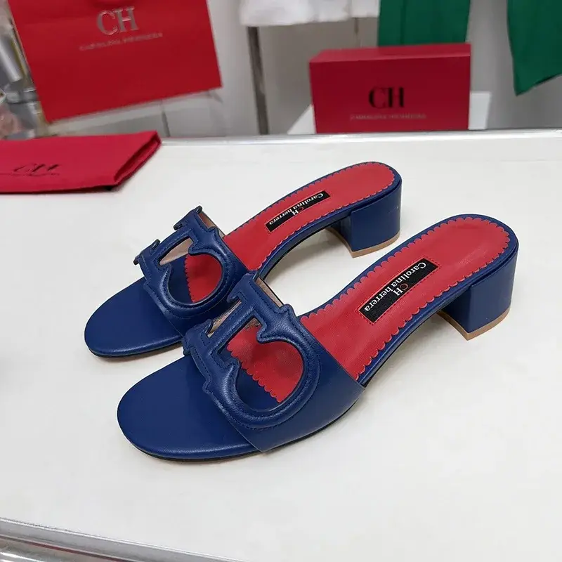 CH Cutout Design Elegant Office Low Heeled Women's Sandals Minimalist Style Crystal Women's Home Slippers