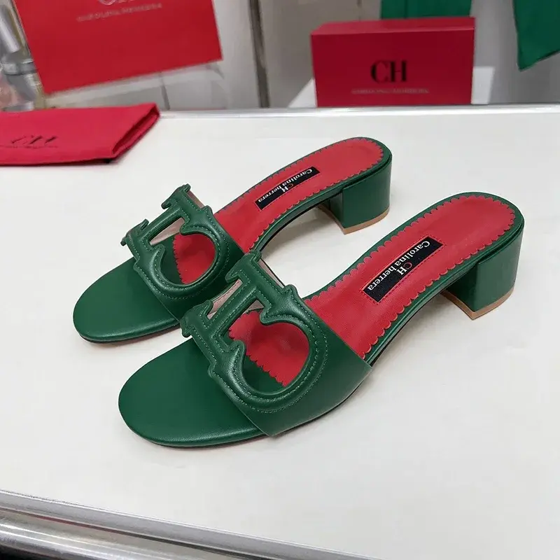 CH Cutout Design Elegant Office Low Heeled Women's Sandals Minimalist Style Crystal Women's Home Slippers