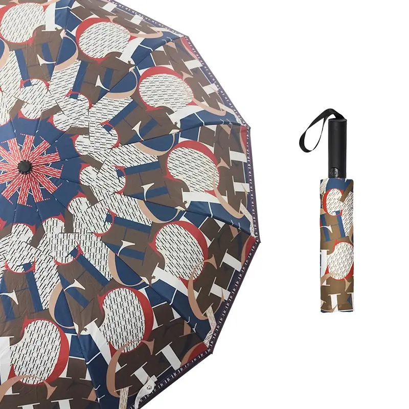 CH Printed Creative Letter Design Windproof Automatic Commuter Folding Umbrella Straight Handle Multifunctional Umbrella Commute