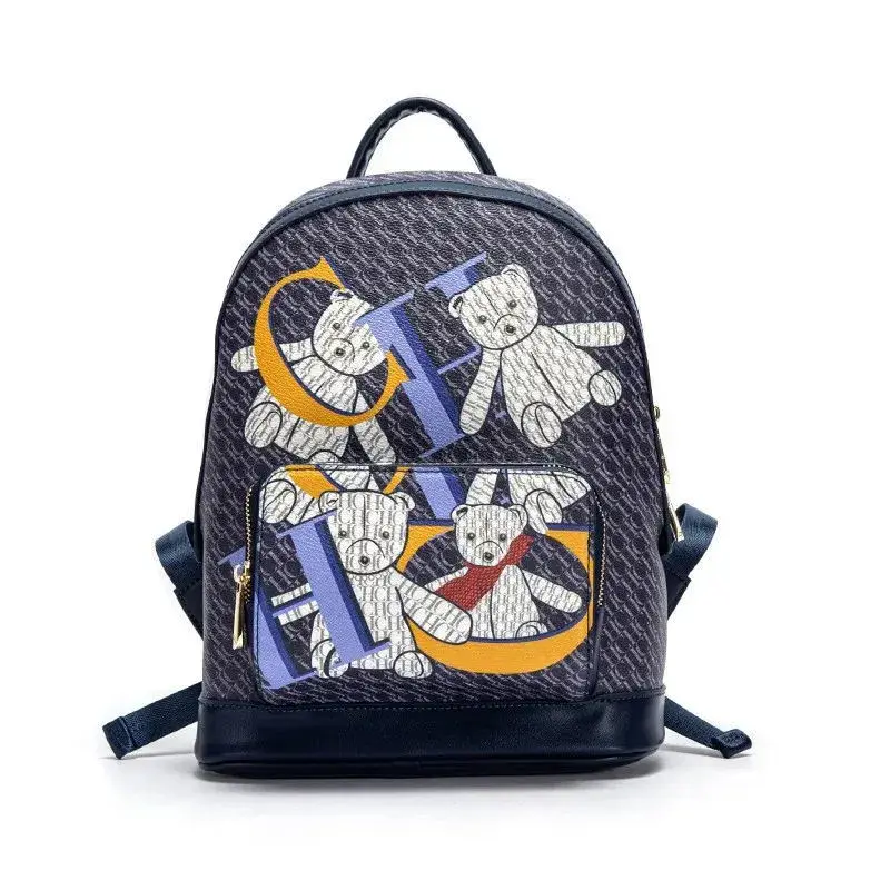 CH Shoulder Bag Cute Bear Printing Retro Ladies Fashion High Quality Commuter Bag Premium Feeling Classic Ladies Backpacks