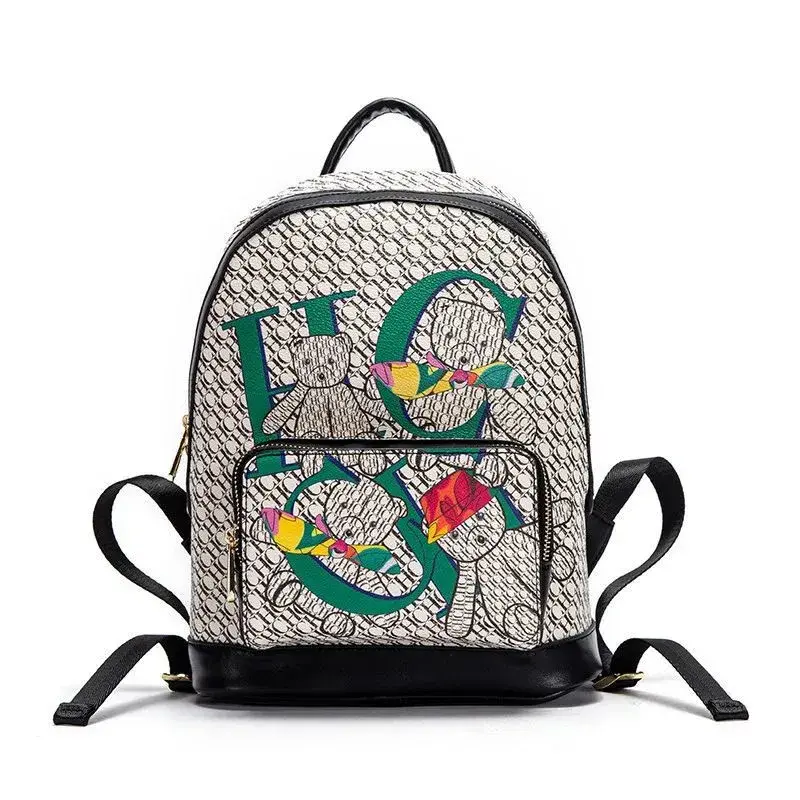 CH Shoulder Bag Cute Bear Printing Retro Ladies Fashion High Quality Commuter Bag Premium Feeling Classic Ladies Backpacks