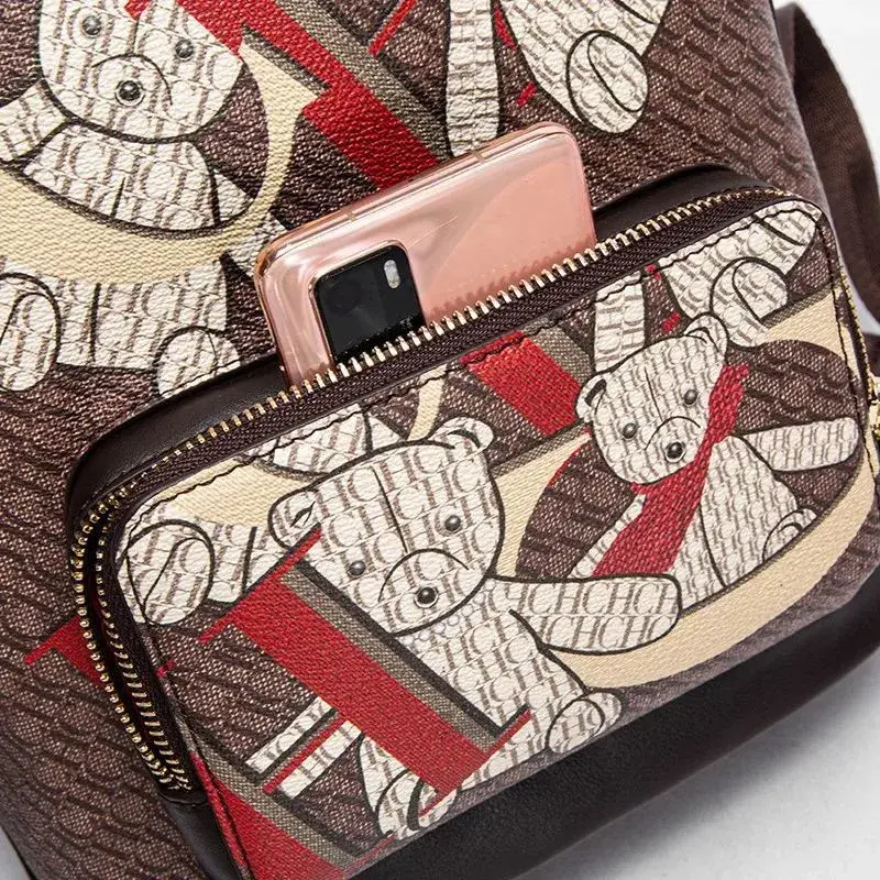 CH Shoulder Bag Cute Bear Printing Retro Ladies Fashion High Quality Commuter Bag Premium Feeling Classic Ladies Backpacks