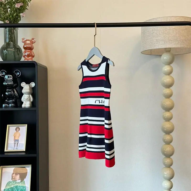 CH High Quality Knitted Material Children's Casual Striped Dress For Girls Gifts Essential Skirts for Going Out and Playing